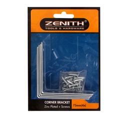 Bulk Pack 6 X Corner-Bracket Stl 75x75mm and Screw 4 Piece Pack
