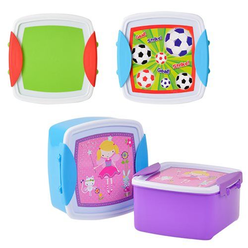 Bulk Pack 8 X Plastic Square Lunch Box With Clips - 13.5x6.5cm Assorted Design