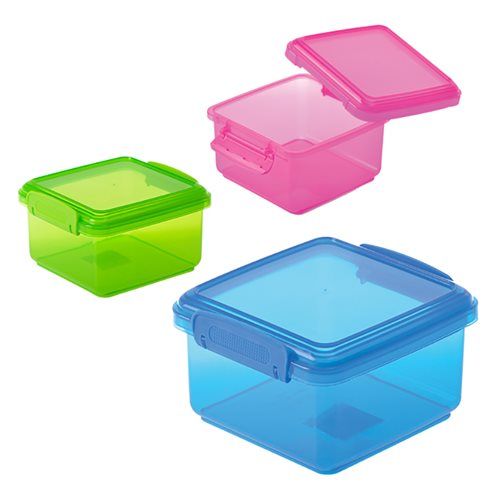 Bulk Pack 6 X Clip and Lock Plastic Lunch Box 14x14x8cm