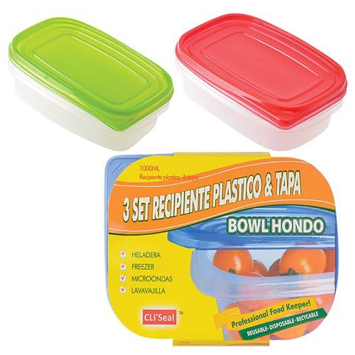 Bulk Pack 6 X Plastic Container Set - 1 Litre 3 Piece Set