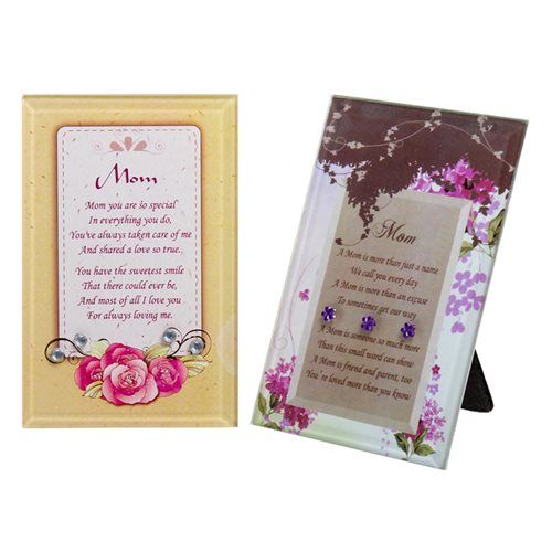 Bulk Pack 8 X Glass Mom Plaque - 8x12cm Assorted Designs