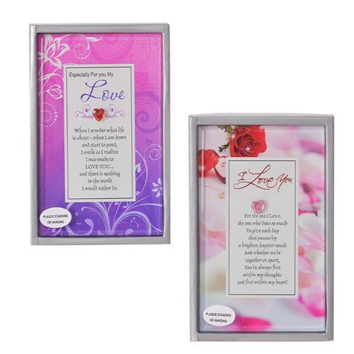 Bulk Pack 6 X Glass Love Plaque - 15x10cm Assorted Designs