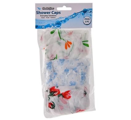 Bulk Pack 8 X PVC Shower Caps - Pack of 3 Assorted Designs
