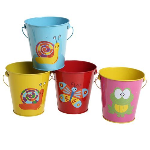 Bulk Pack 6 X Bucket Planter With Handle Tin Plated - Plain Colours