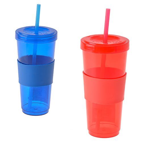 Bulk Pack 8 X Plastic Tumbler With Straw And Screw Lid - 450ml