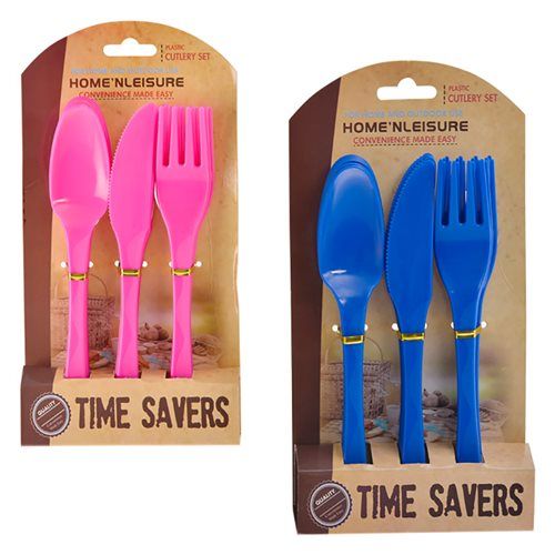 Bulk Pack 5 X Plastic Cutlery Set - 18 Piece Assorted Colours