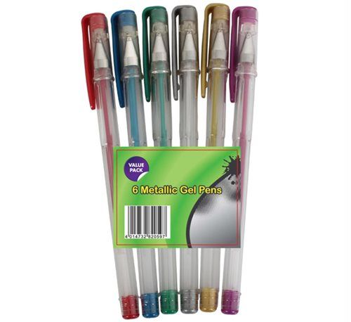 Bulk Pack 6 X Metallic Gel Pens - Pack of 6 Assorted Colours