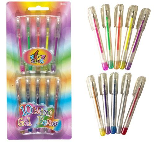 Bulk Pack 5 X Mini Gel Pens - Pack of 10 Assorted Colour