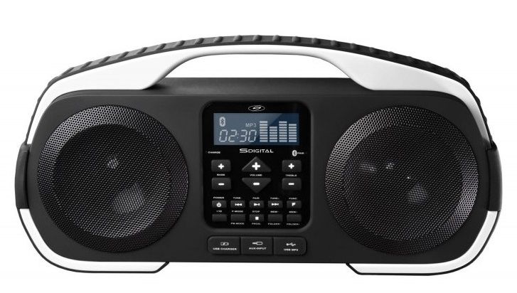 S Digital Splash IPX4 water resistant BT Wireless Portable Radio with USB Powerbank - Black/White