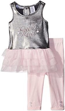 Calvin Klein Baby-Girls' Stretch Poly with Mesh Piecing's Tunic &amp; Leggings - Multi (Size: 0-3 Months) (Parallel Import)
