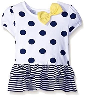 Gerber Graduates Girls' Short Sleeve Drop Waist Top with Hemmed Double Ruffle - Navy Polka Dot (Size: 18 Months) (Parallel Import)