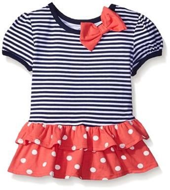Gerber Graduates Girls' Short Sleeve Drop Waist Top with Hemmed Double Ruffle - Navy Stripe (Size: 18 Months) (Parallel Import)