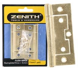 Bulk Pack 5x Hinge Flush Brass Plastic+Screws 75mm 1pr
