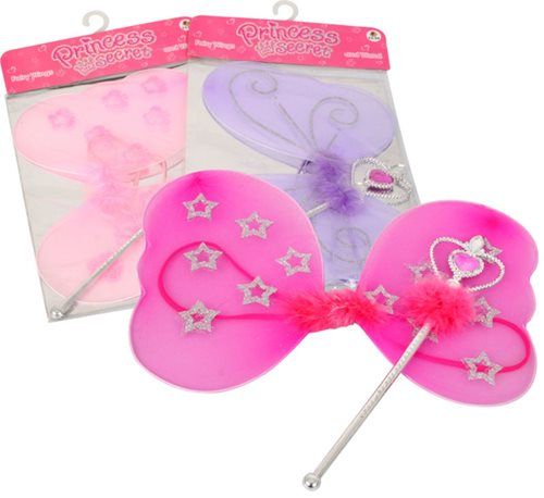 Bulk Pack 4x Princess Secret Fairy Wings &amp; Wand Assorted Colours