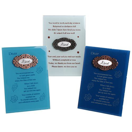 Bulk Pack 4x Glass "Dad" Plaque 13x18cm Assorted Designs
