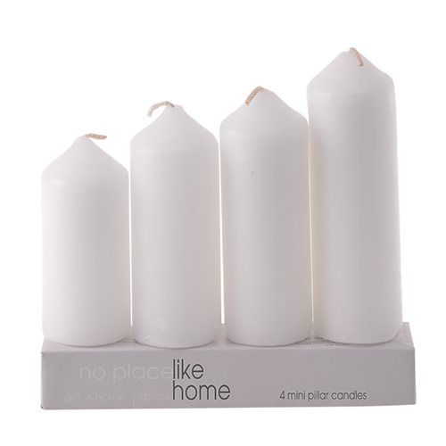 Bulk Pack 4x Mini Pillar Candle 4 Piece Set 3 Tea-Lites &amp; 1 Glass Holder