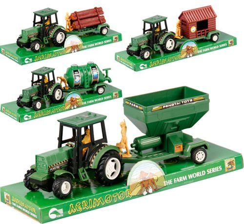 Bulk Pack 4x Agrimotor Tractor &amp; Trailer 30cm Assorted