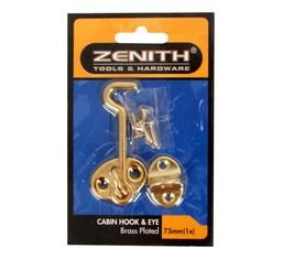 Bulk Pack 3x Cabin-Hook+Eye Brass+Screws 75mm Zenith