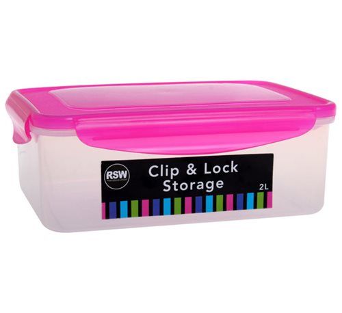 Bulk Pack 3x Plastic Clip-Lock Container 23x16x8cm 2 Litre Assorted