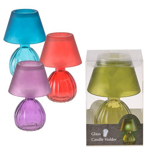 Bulk Pack 3x Glass Candle Holder Lamp Shape 4 Assorted Colours