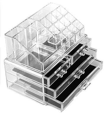 Double Layer Clear Acrylic Cosmetic Drawer Nail Varnish Display Stand