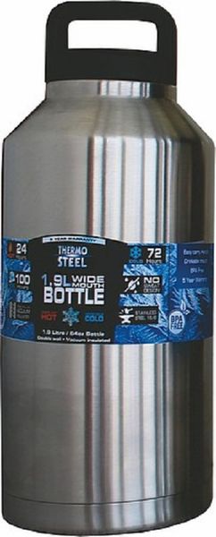 Thermosteel Wide Mouth Vacuum Flask 1.9L - Silver