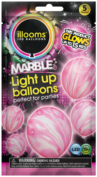 Illooms Light Up Marble Balloons - Pink