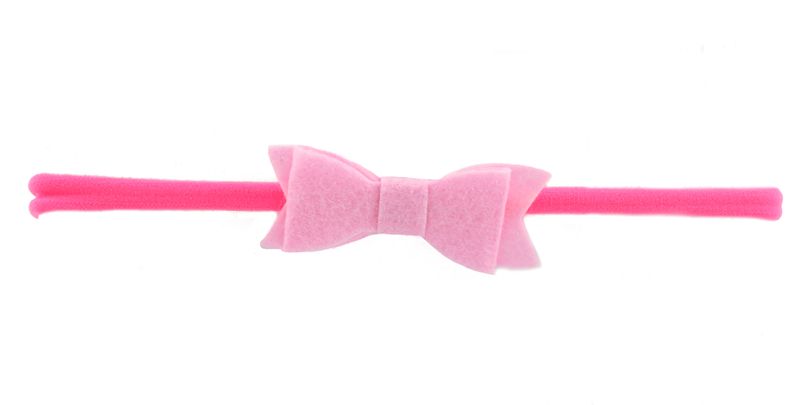 Small Felt Bow on Nylon Headband - Pink bow on Hot Pink elastic (Size: 0 Months - 7 Years)