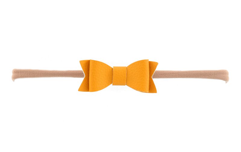Faux Leather Bow on Nylon Elastic Headband - Yellow (Size: 0 Months - 7 Years)