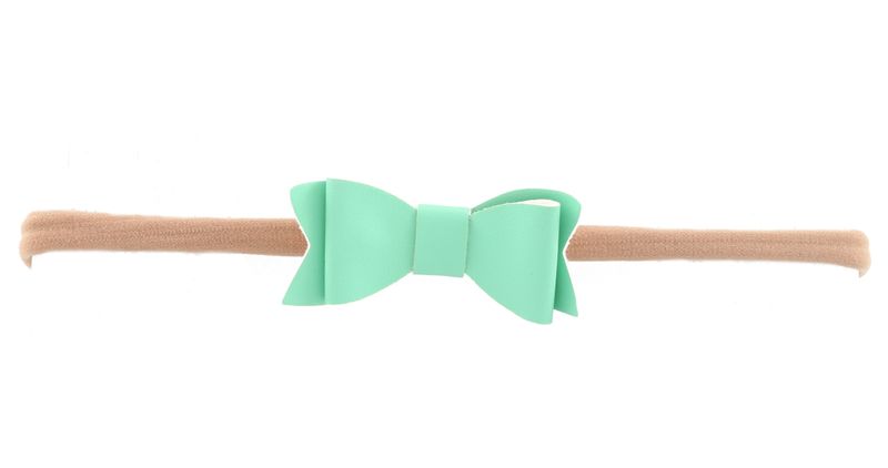 Faux Leather Bow on Nylon Elastic Headband - Silver (Size: 0 Months - 7 Years)