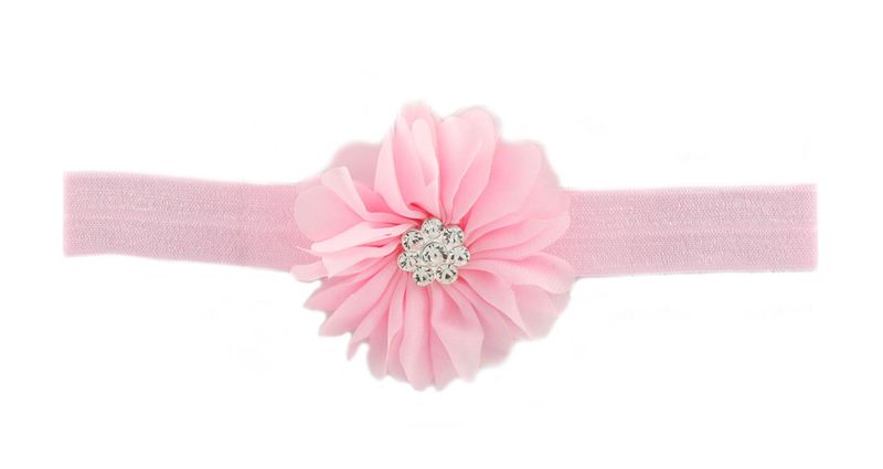 Elastic Headband with Chiffon Flower and Rhinestone - Light Pink (Size: 3 Months - 7 Years)