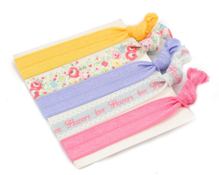 Set of Five Elastic Hair Ties - Floral Pinks (Size: 3 Months - 7 Years)