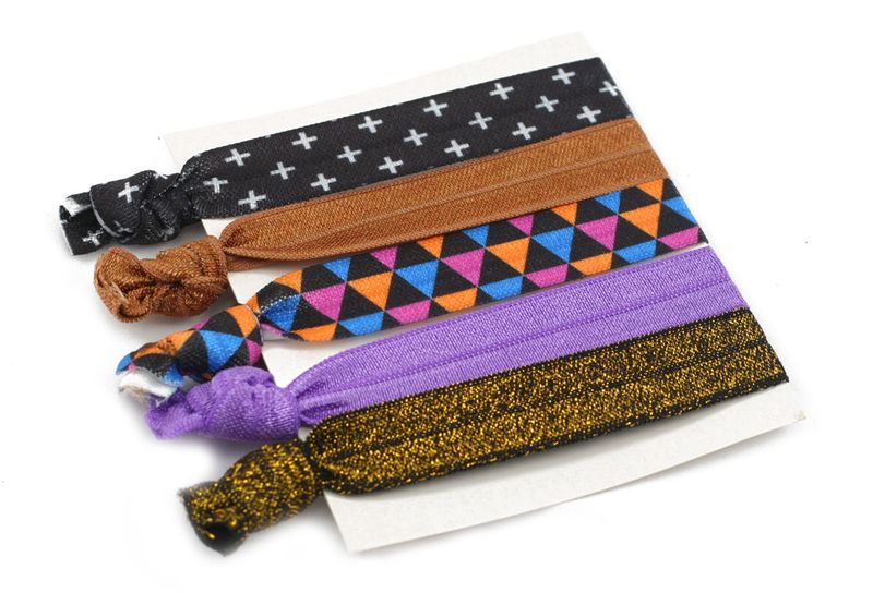 Set of Five Elastic Hair Ties - Black shimmer and crosses (Size: 3 Months - 7 Years)