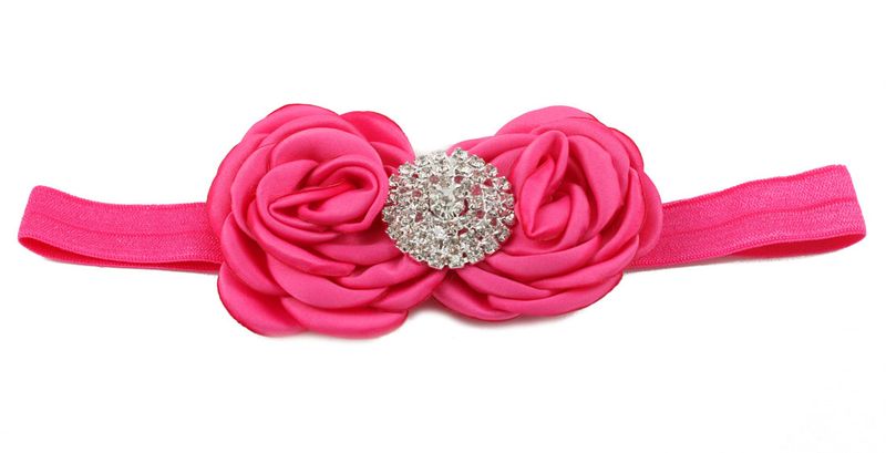 Double Satin Flower with Round Gemstone Headband in Fuchsia Colour (Size: 3 Months - 7 Years)
