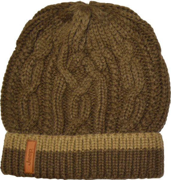 Jeep Cable Knit Beanie - Dark Brown &amp; Khaki