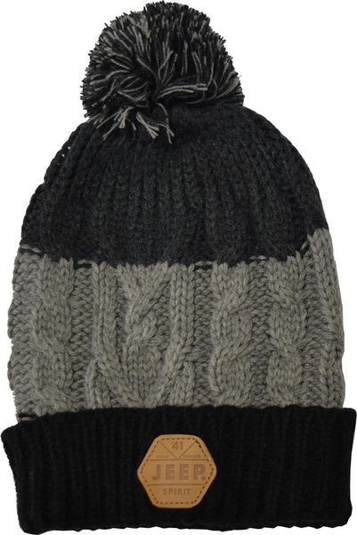 Jeep Spirit Chunky Knit Pompom Beanie - Black/Grey/Light Grey
