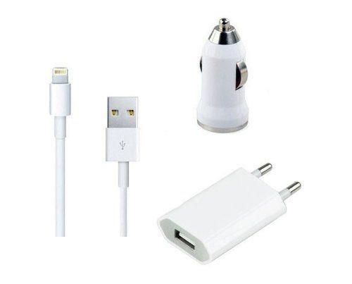 Mini 3 in 1 USB Wall &amp; Car Charger + USB Cable Kit with Lightning connector Compatible for iPhone