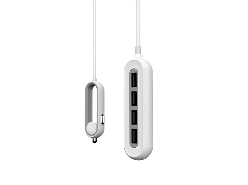 Whizzy 4 USB Port Car Charger 9.6Amp - White