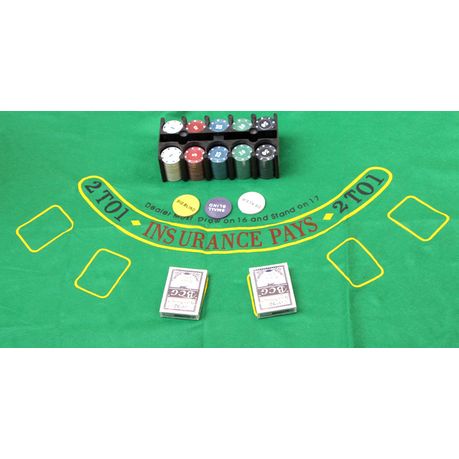 Chips & Mat 2 in 1 Texas Hold'em Poker & Blackjack Set Casino Game with Cards 