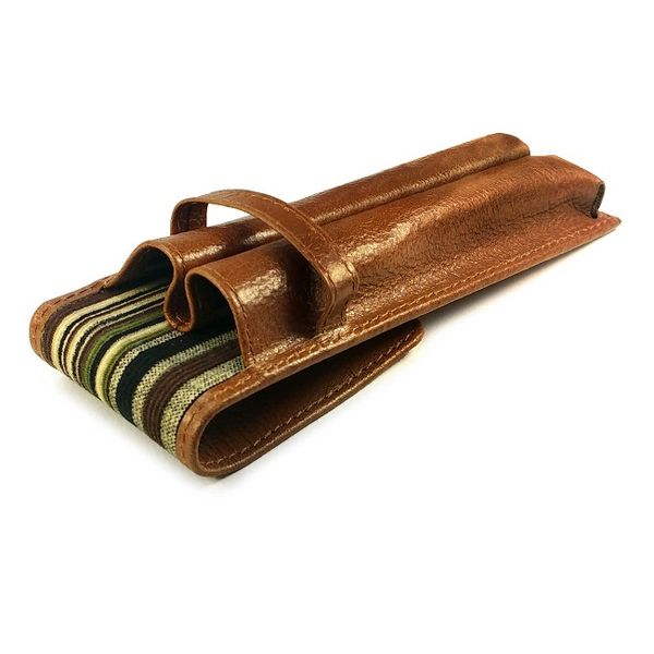 Alston Craig Vintage leather Executive Dual Pen holder - Brown