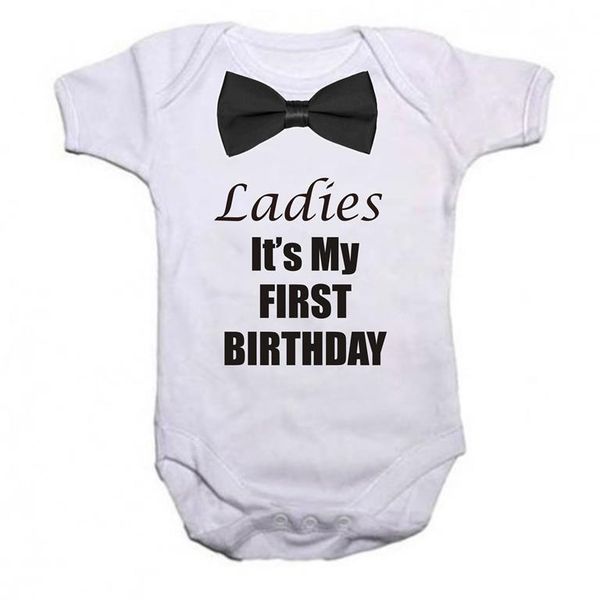 Ladies Its My First Birthday With Bowtie Baby Grow/ Onesie - White