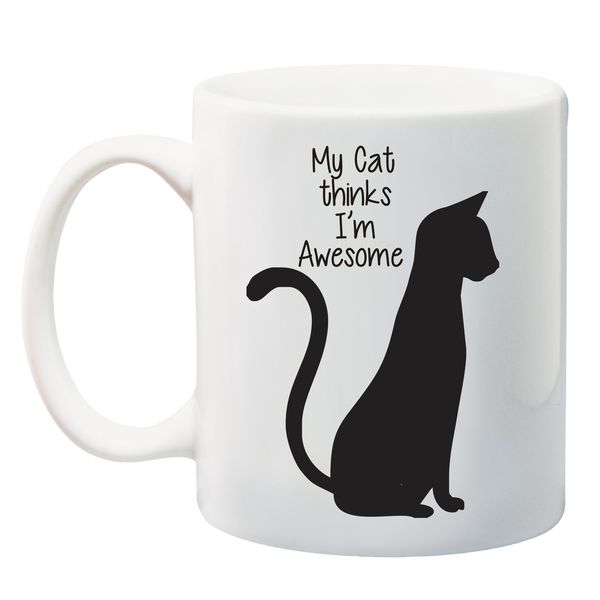 Qtees Africa My Cat Thinks I'M Awesome - White Printed Mug