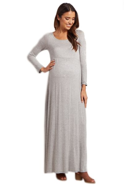 Absolute Maternity Long Sleeved Maternity Maxi Dress Melange