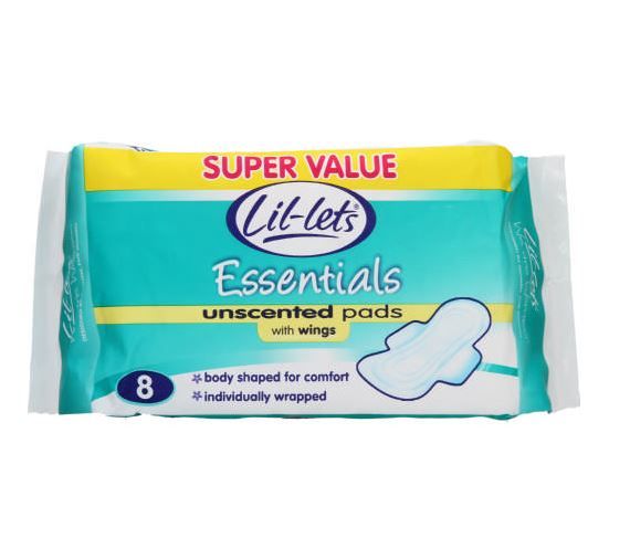 Lil-lets Essentials Unscented Pads with Wings - 8's