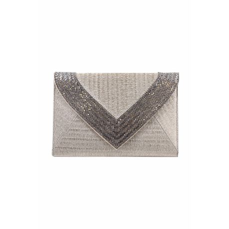 pewter coloured clutch bag