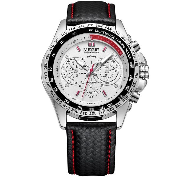 Skyla Jewels Megir Luxury Mens Leather Watch - White Face