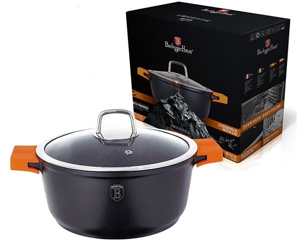 Berlinger Haus 28cm Marble Coating Oven Safe Casserole with Glass Lid Black - Granit Diamond Line