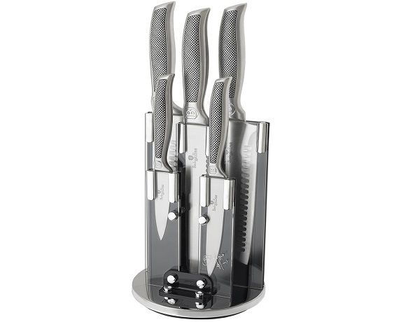 Berlinger Haus 5-Piece Stainless Steel Kikoza Collection Knife Set with Stand Silver
