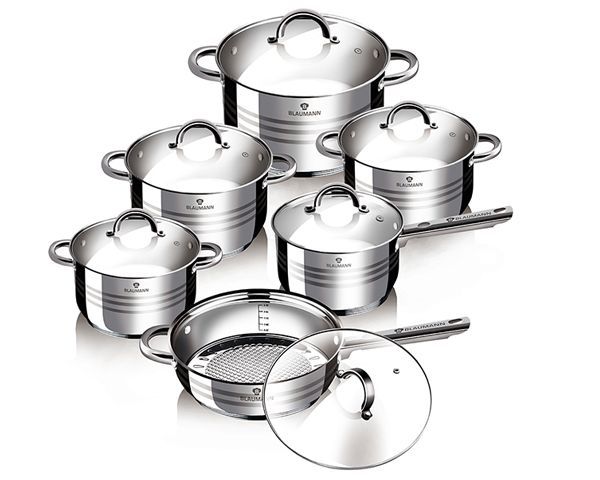 Blaumann 12-Piece Stainless Steel Induction Bottom Cookware Set