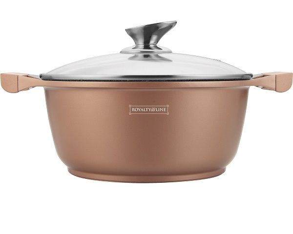 Royalty Line 34cm Marble Coating Casserole Soup Pot With Glass Lid Copper